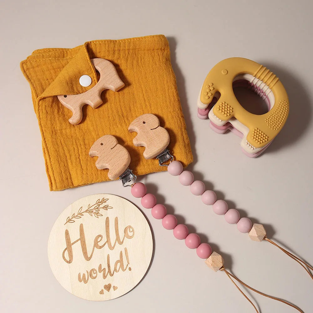 5 piece elephant teething gift set