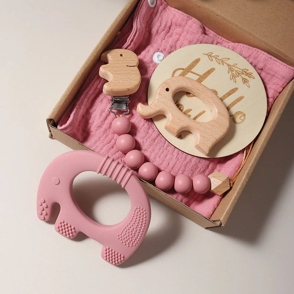 5 piece elephant teething gift set