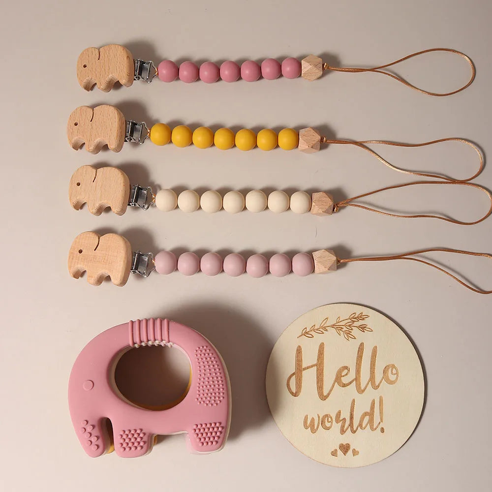 5 piece elephant teething gift set