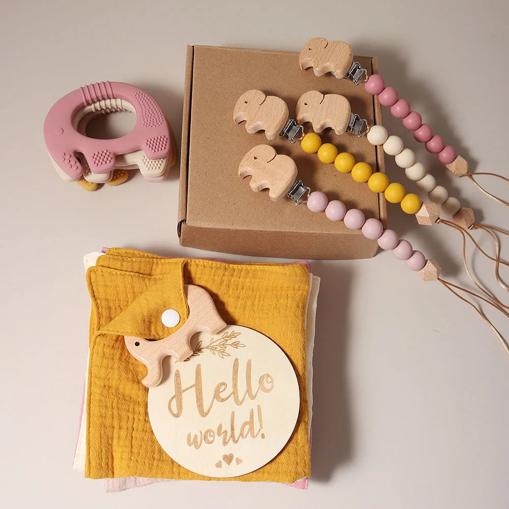 5 piece elephant teething gift set