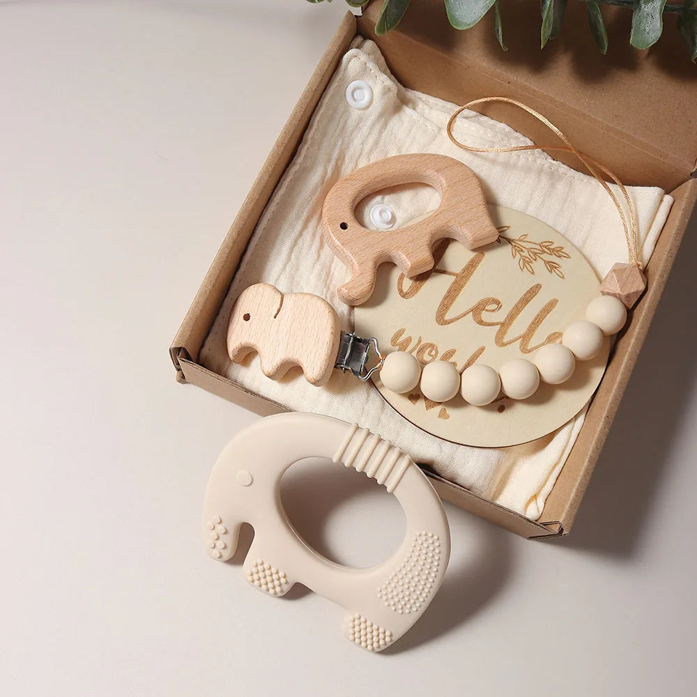 5 piece elephant teething gift set