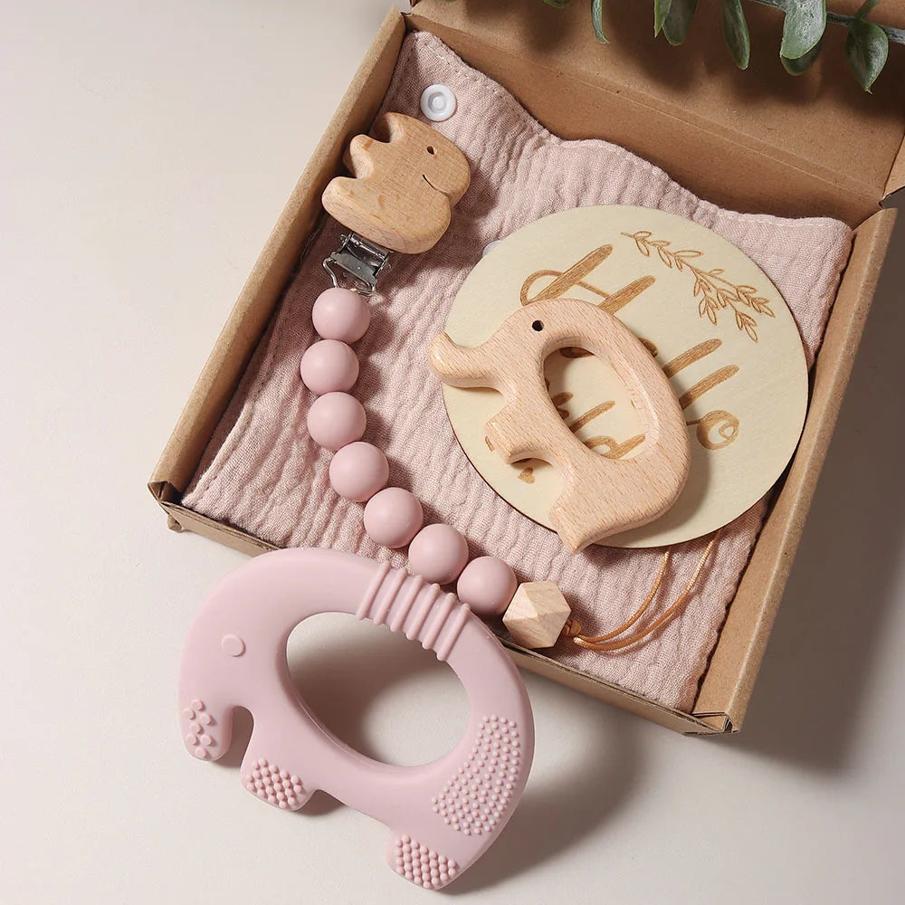 5 piece elephant teething gift set