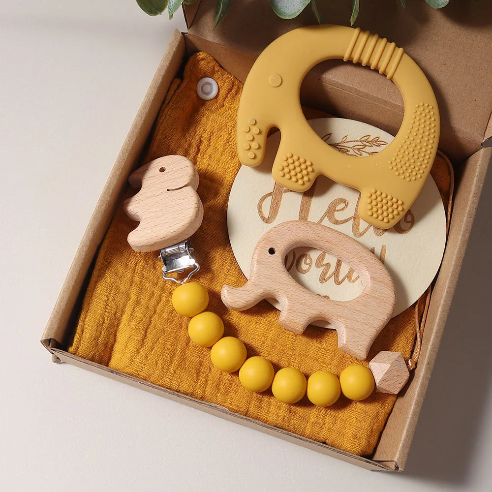 5 piece elephant teething gift set