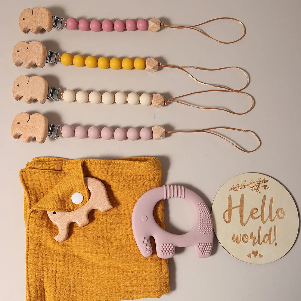5 piece elephant teething gift set