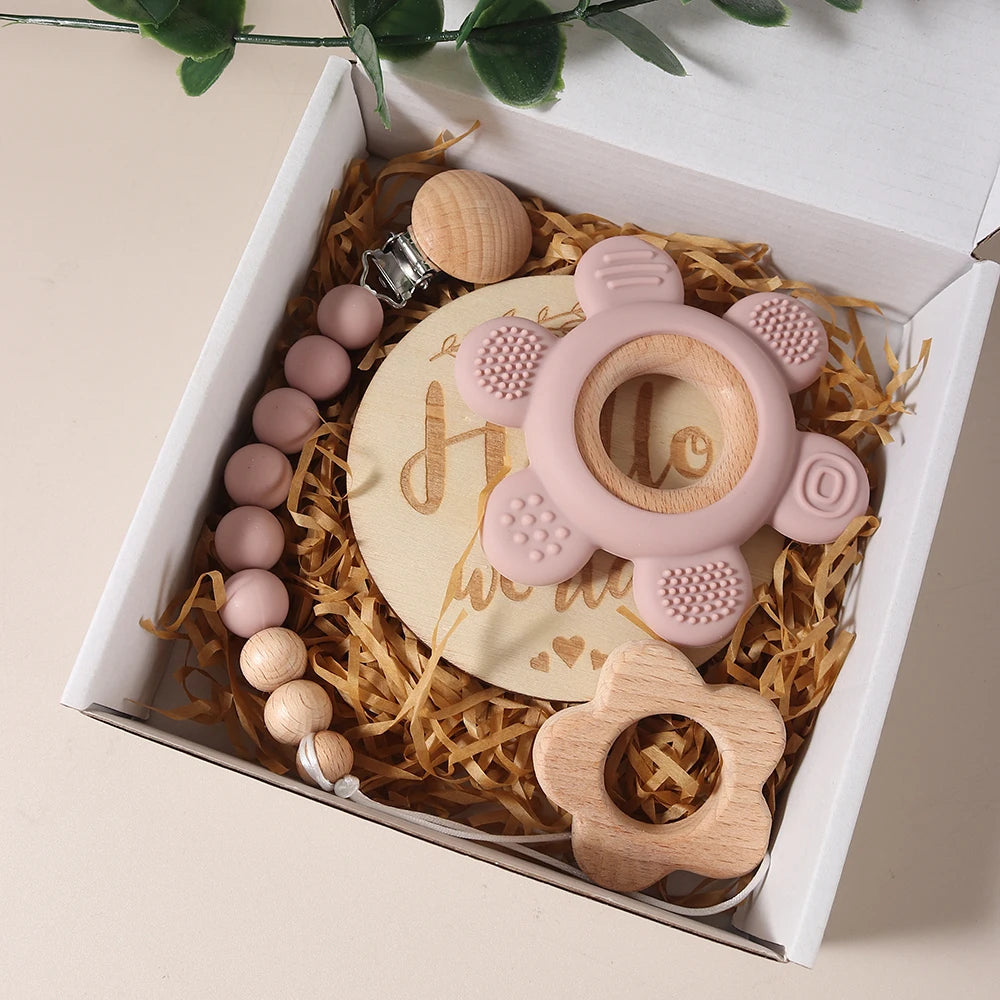 4 piece flower teething gift set