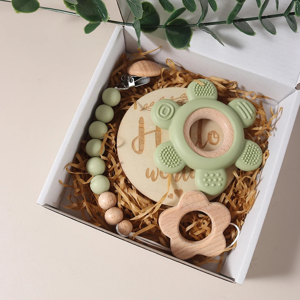 4 piece flower teething gift set