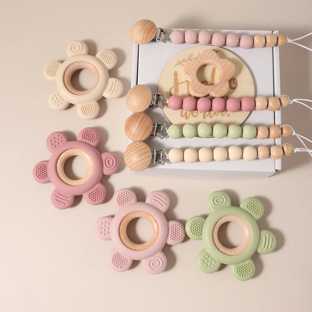 4 piece flower teething gift set